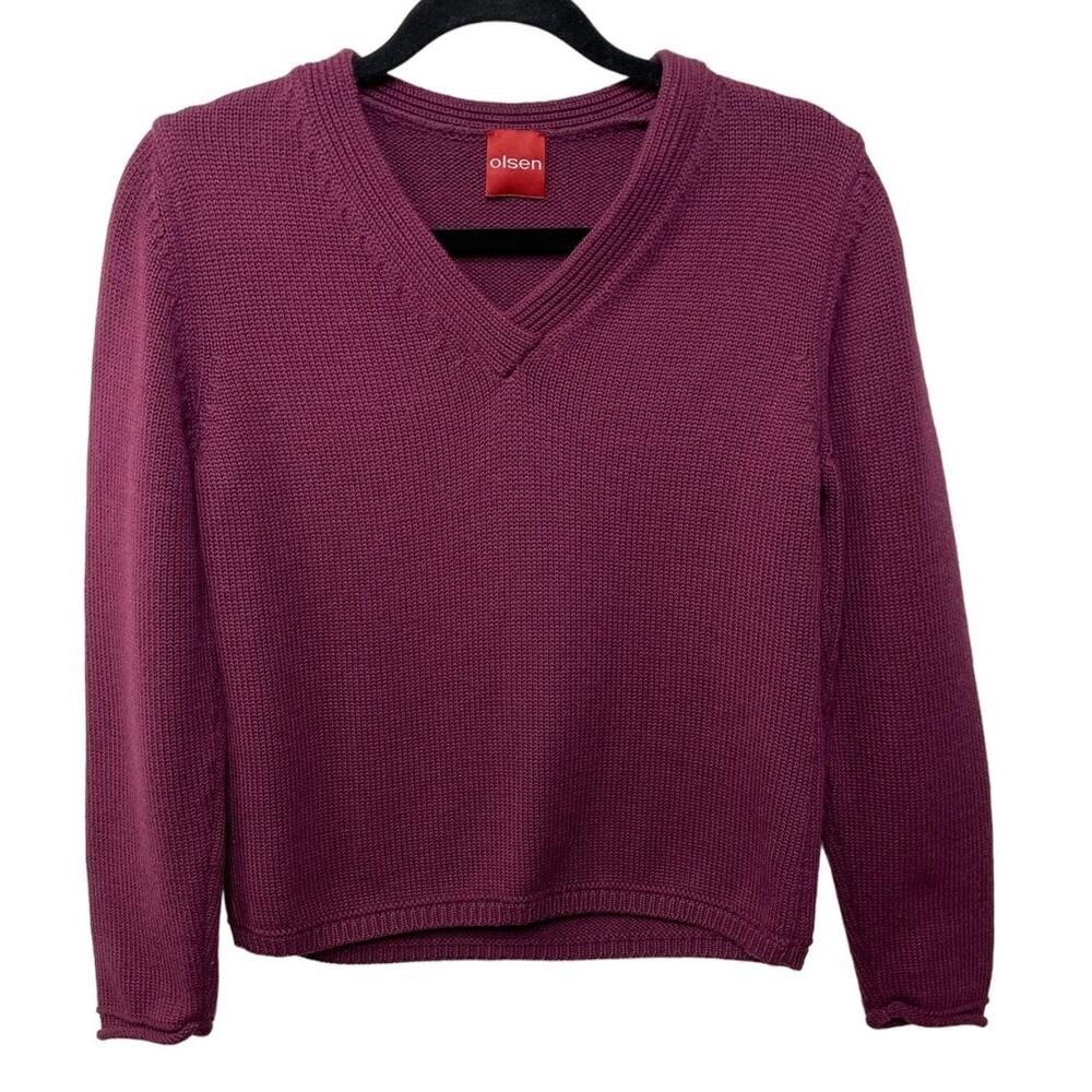 Olsen Long Sleeve V Neck Knitted Sweater Pullover Burgundy Red‎ Womens Wool  6